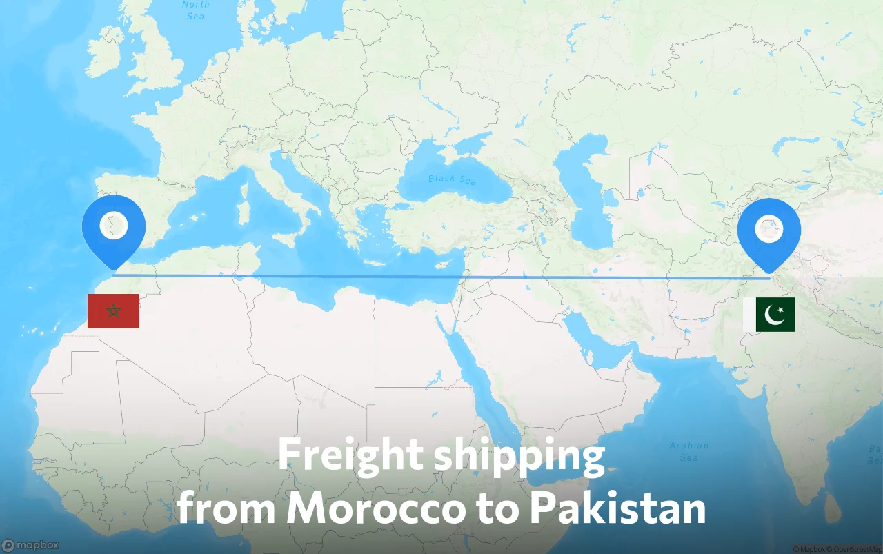 Shipping route from Morocco to Pakistan