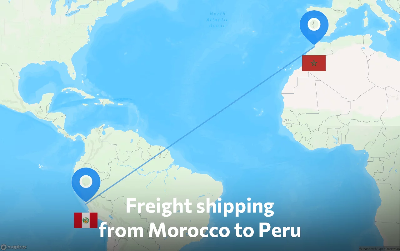 Shipping route from Morocco to Peru