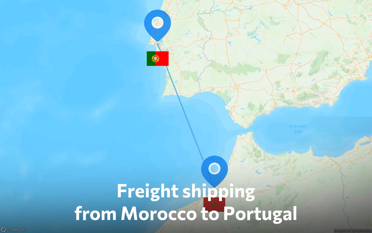Shipping route from Morocco to Portugal