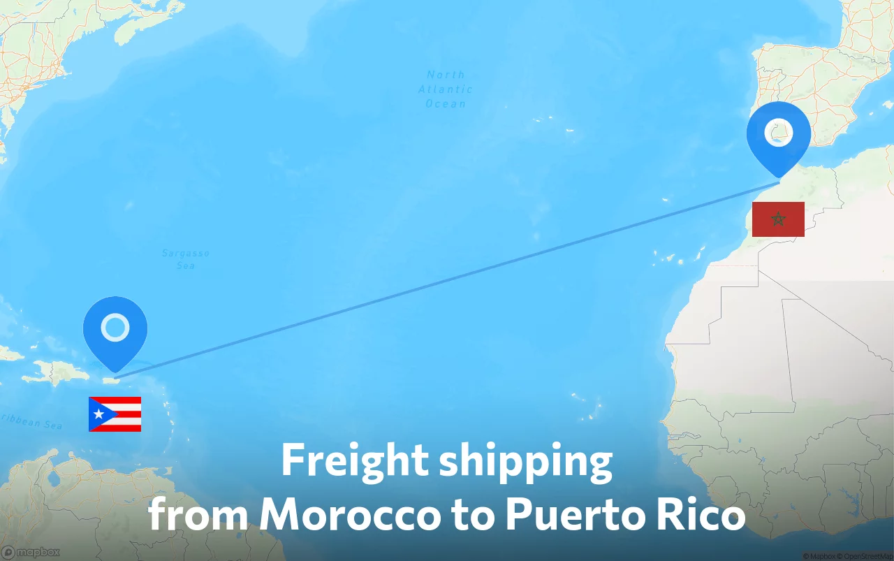 Shipping route from Morocco to Puerto Rico