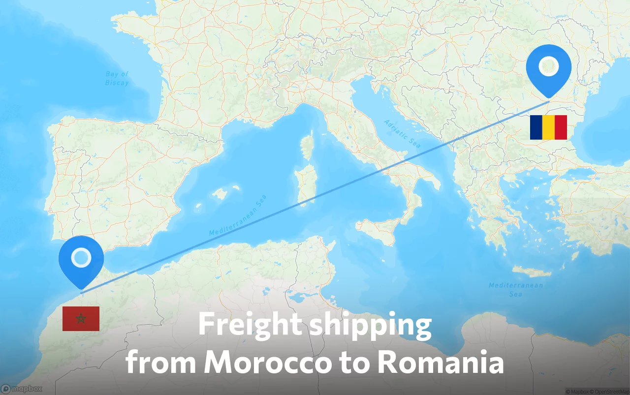 Shipping route from Morocco to Romania