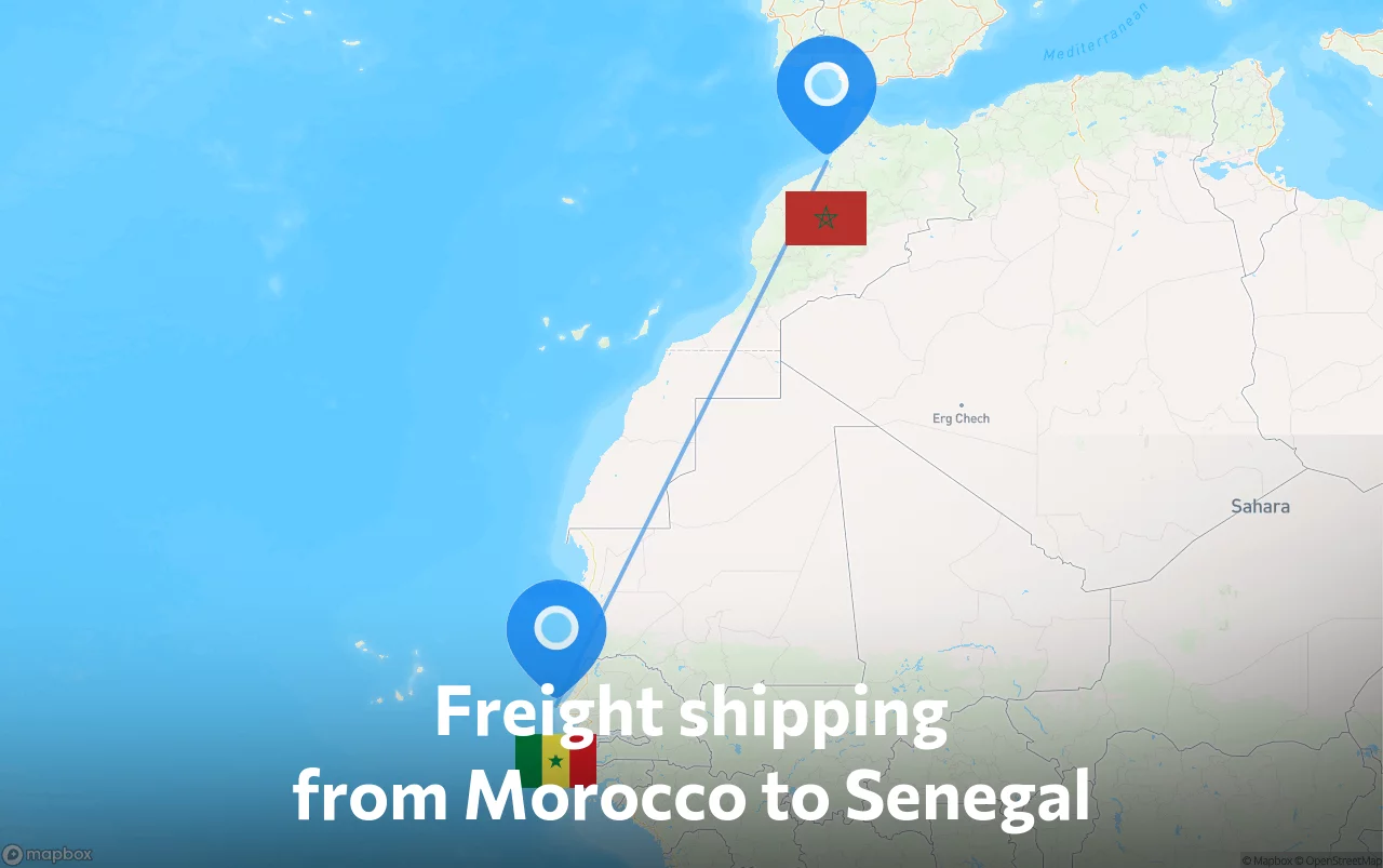 Shipping route from Morocco to Senegal