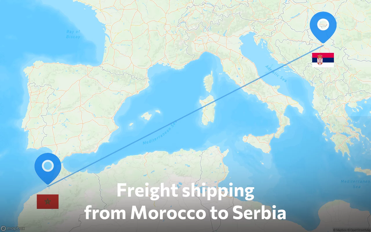 Shipping route from Morocco to Serbia