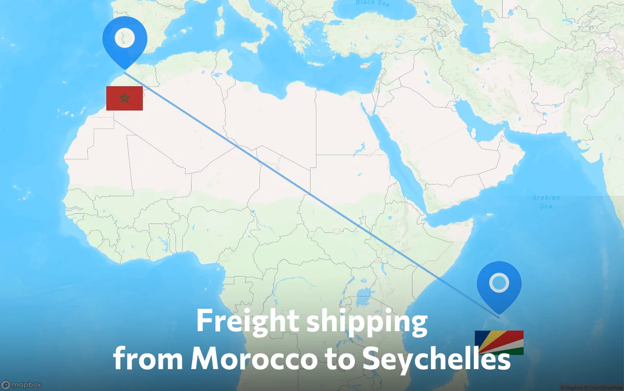 Shipping route from Morocco to Seychelles