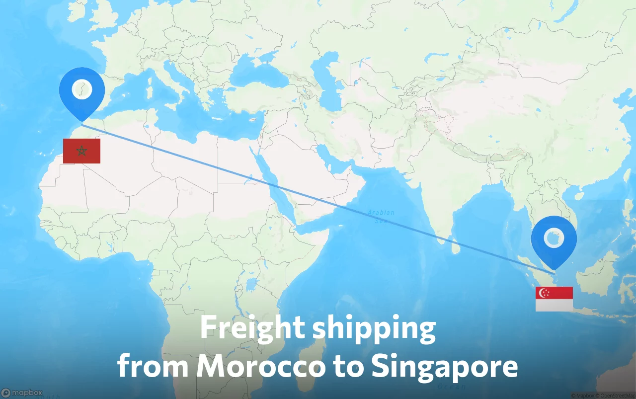 Shipping route from Morocco to Singapore