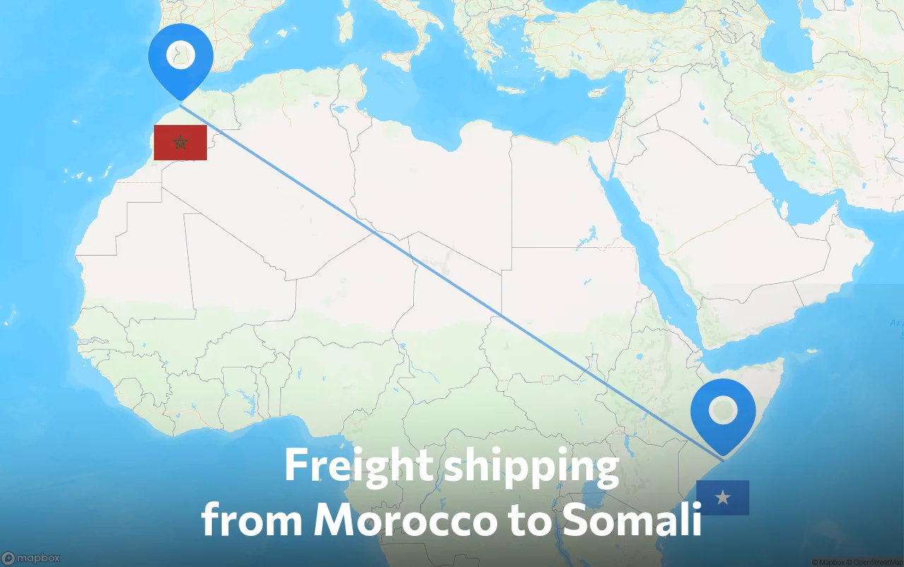 Shipping route from Morocco to Somali