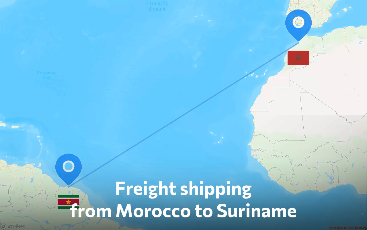 Shipping route from Morocco to Suriname