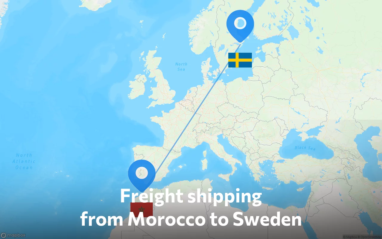 Shipping route from Morocco to Sweden