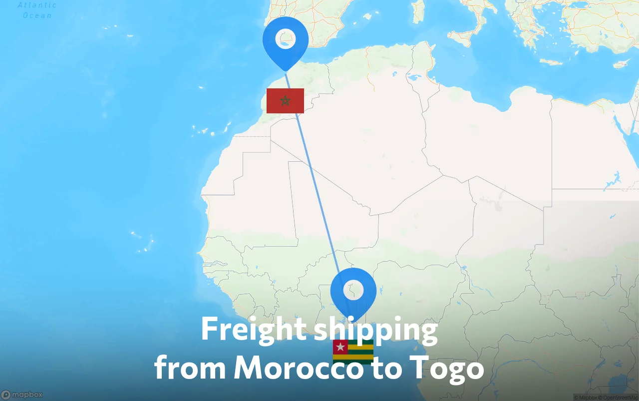 Shipping route from Morocco to Togo