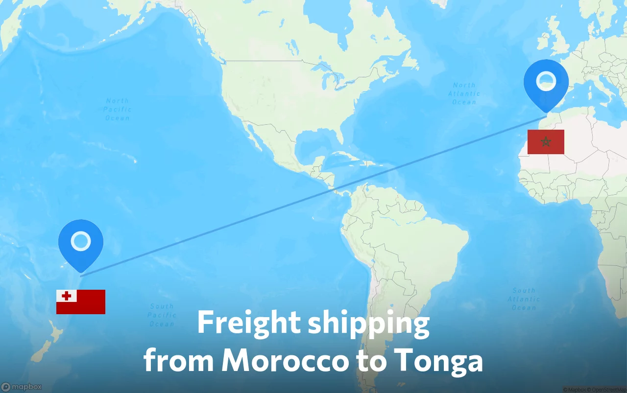 Shipping route from Morocco to Tonga