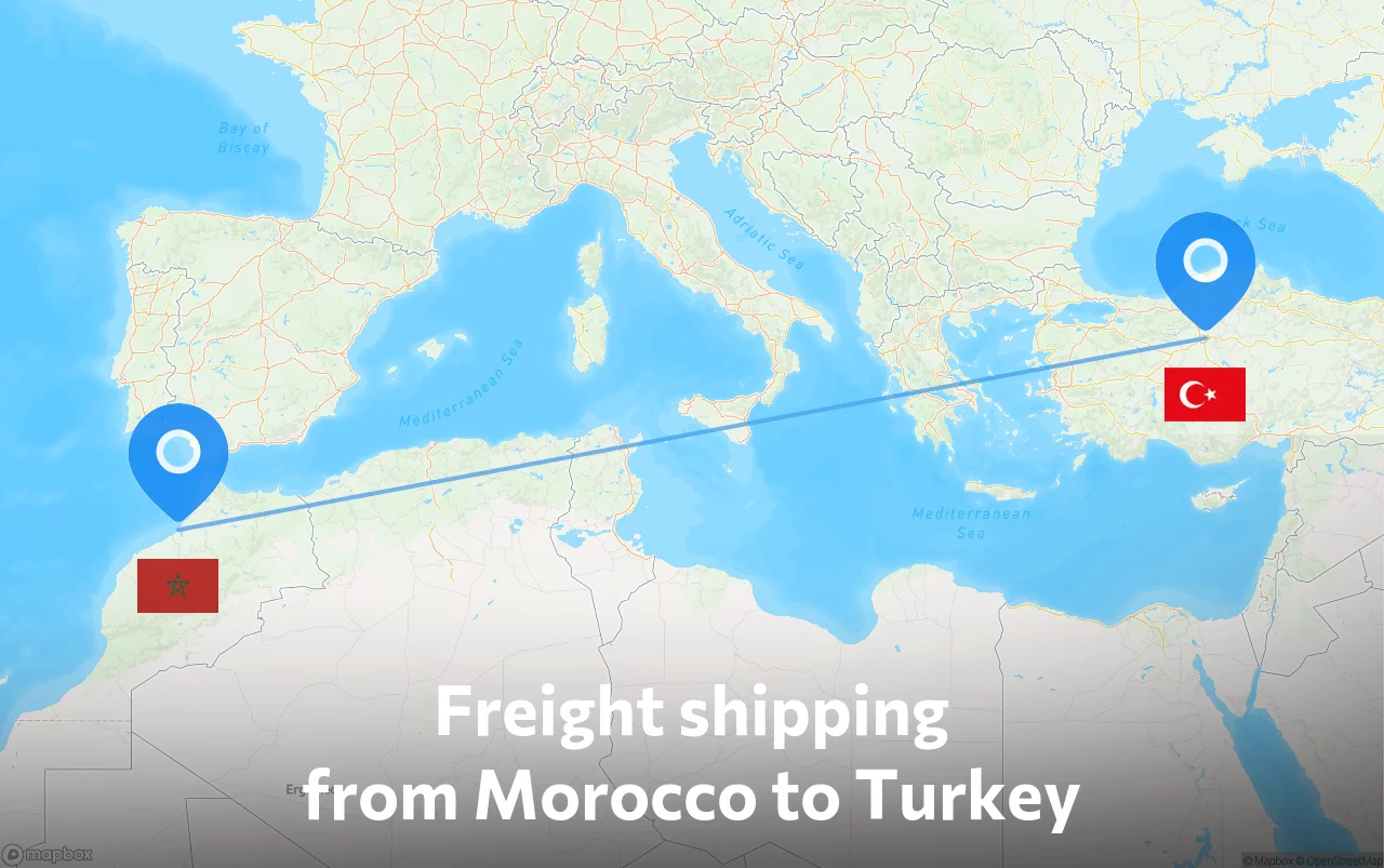 Shipping route from Morocco to Turkey