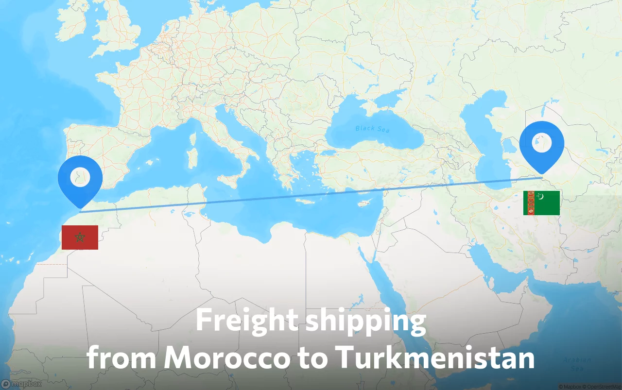 Shipping route from Morocco to Turkmenistan
