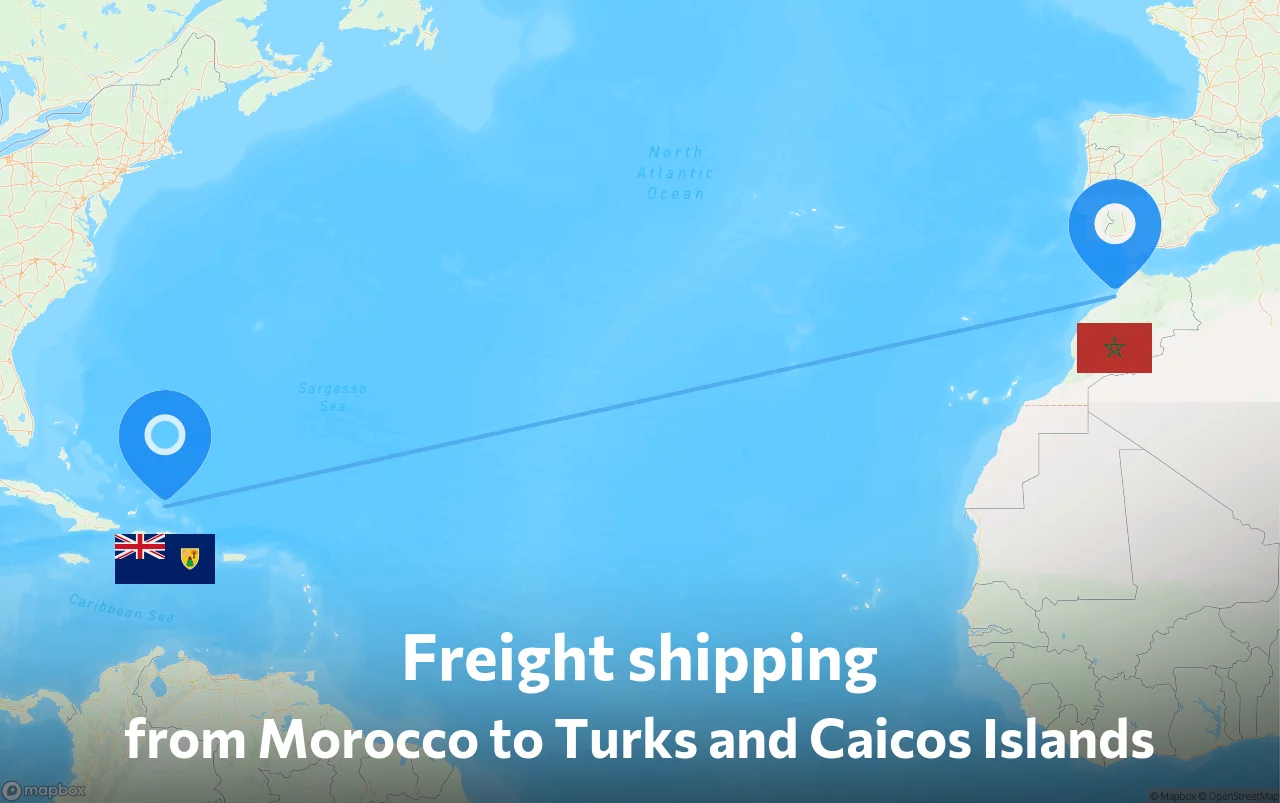 Shipping route from Morocco to Turks and Caicos Islands