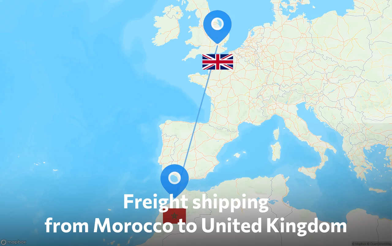 Shipping route from Morocco to United Kingdom