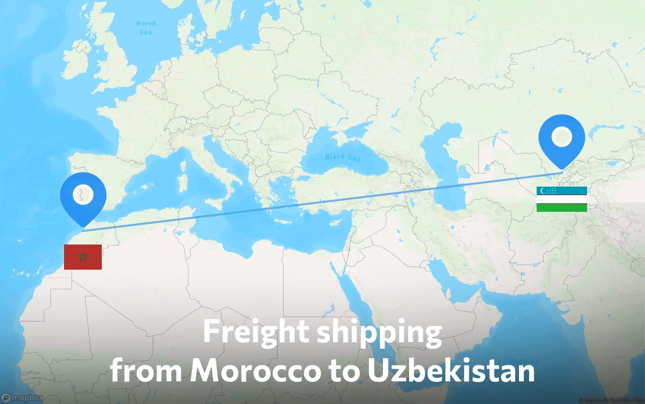 Shipping route from Morocco to Uzbekistan