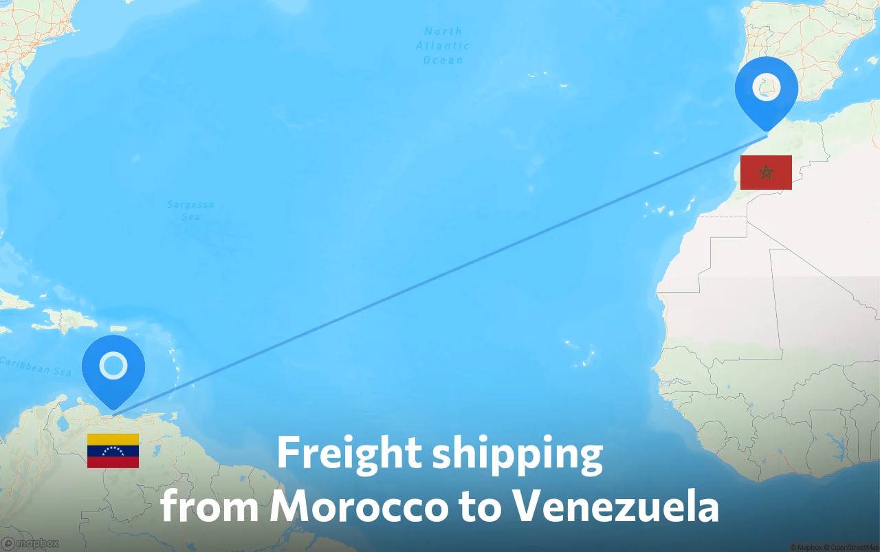 Shipping route from Morocco to Venezuela