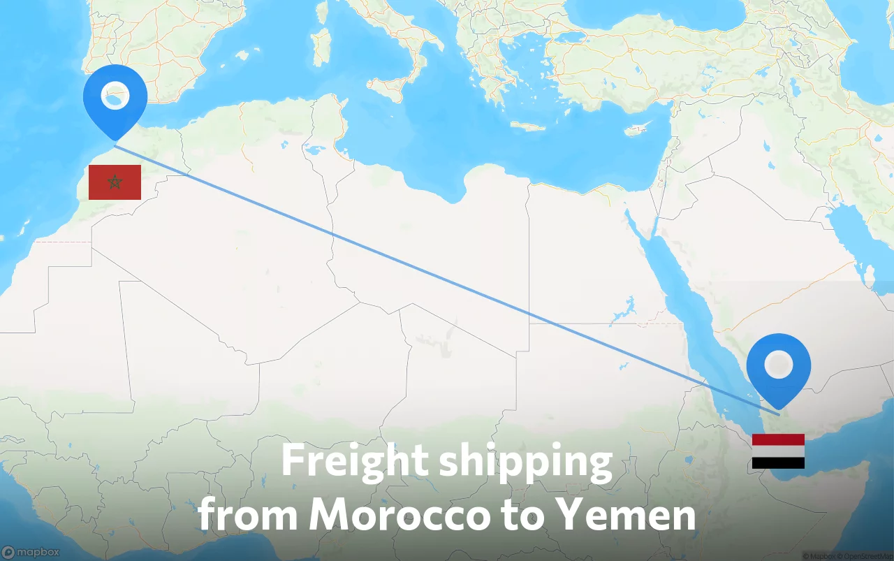 Shipping route from Morocco to Yemen