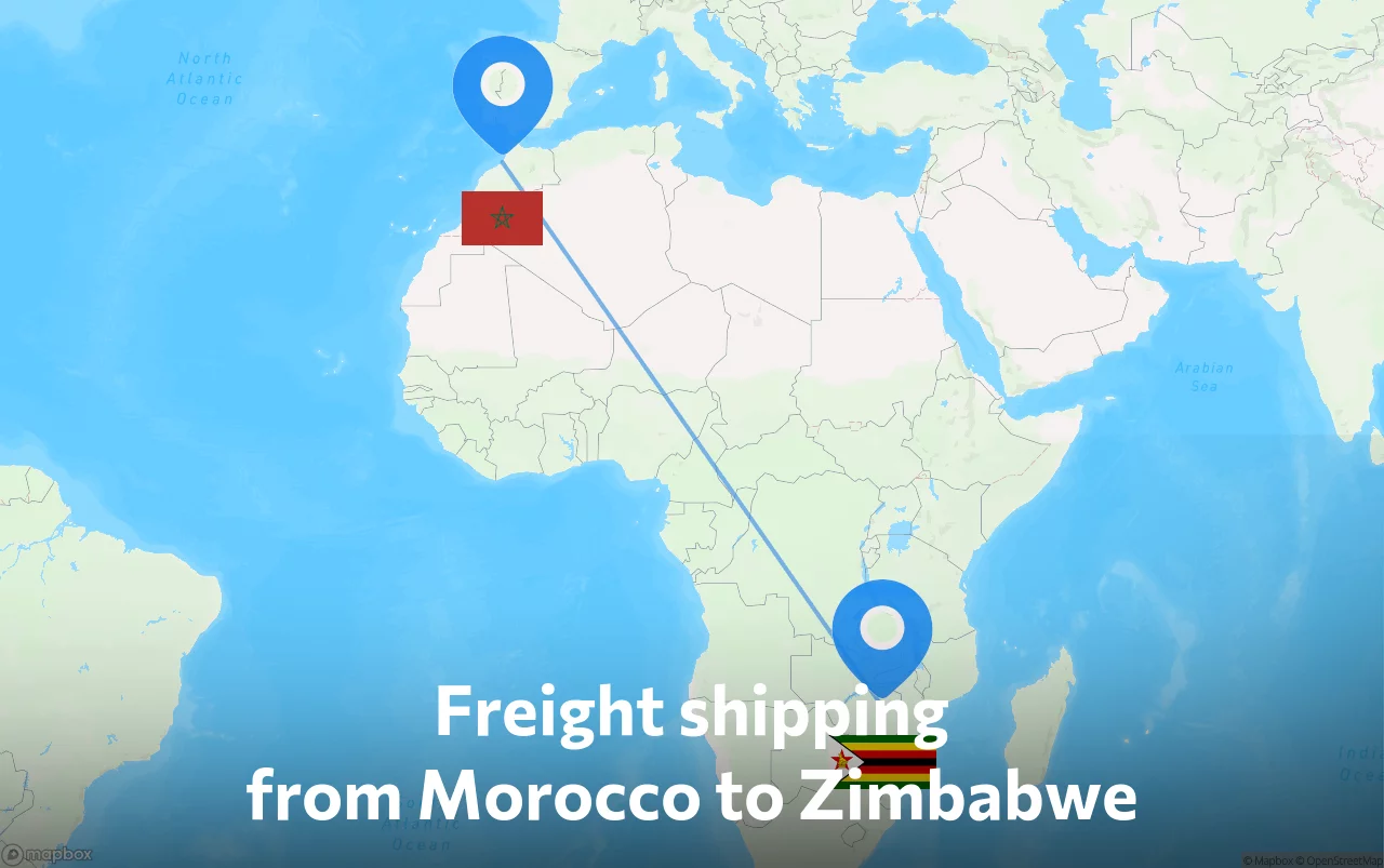 Shipping route from Morocco to Zimbabwe