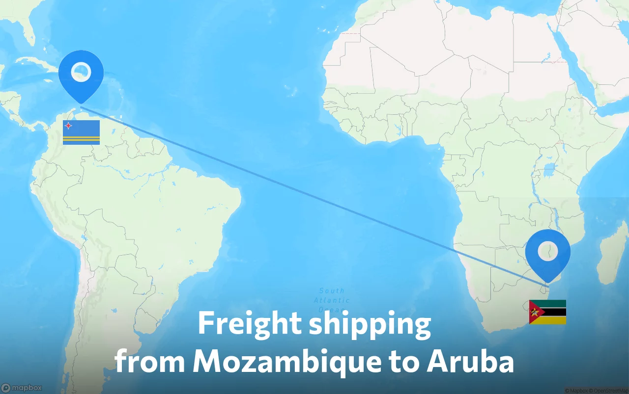 Shipping route from Mozambique to Aruba