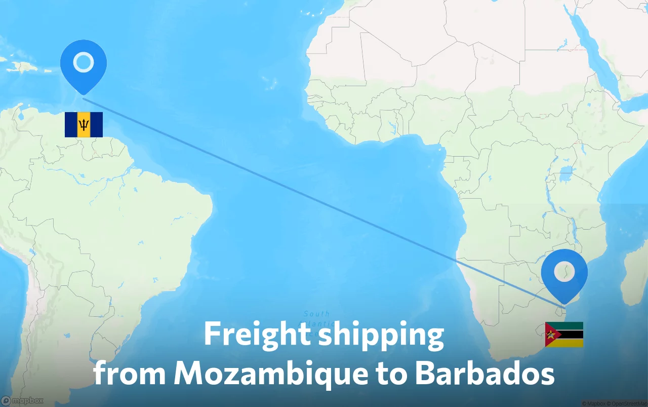 Shipping route from Mozambique to Barbados