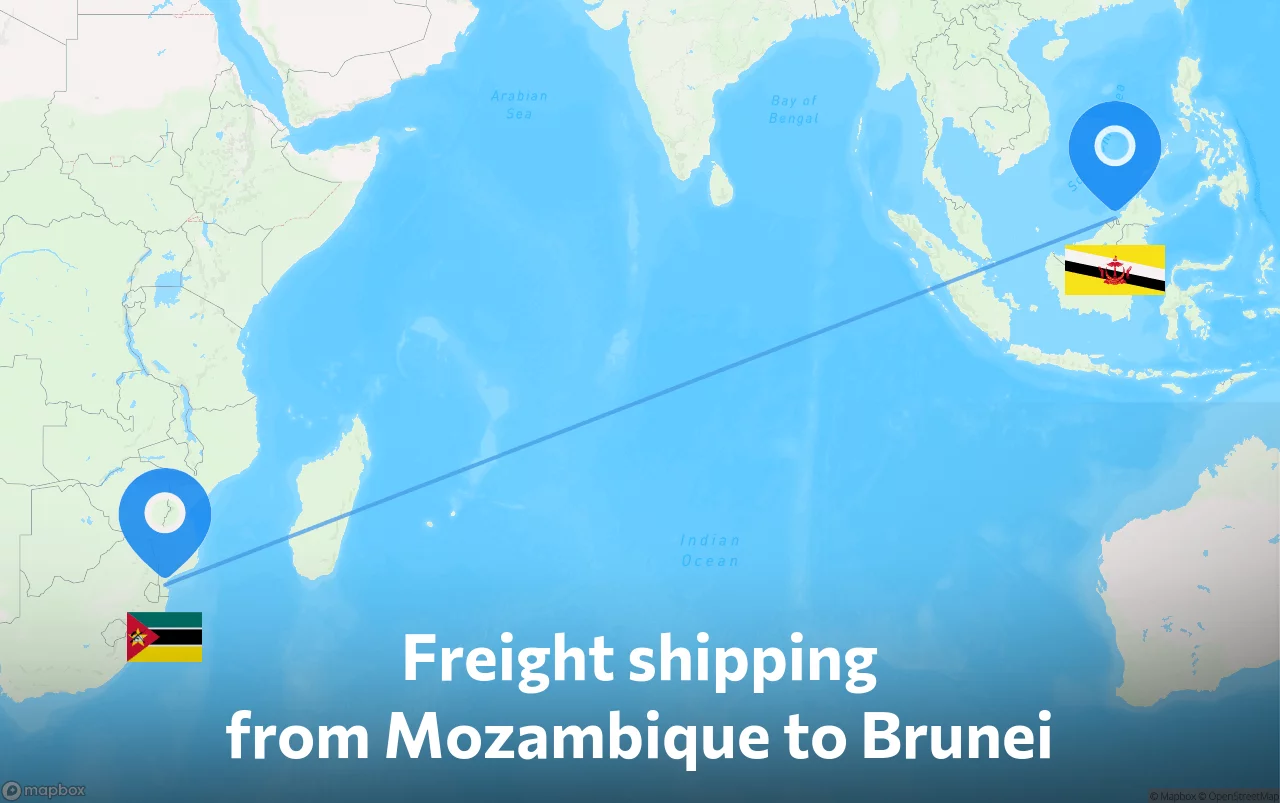 Shipping route from Mozambique to Brunei