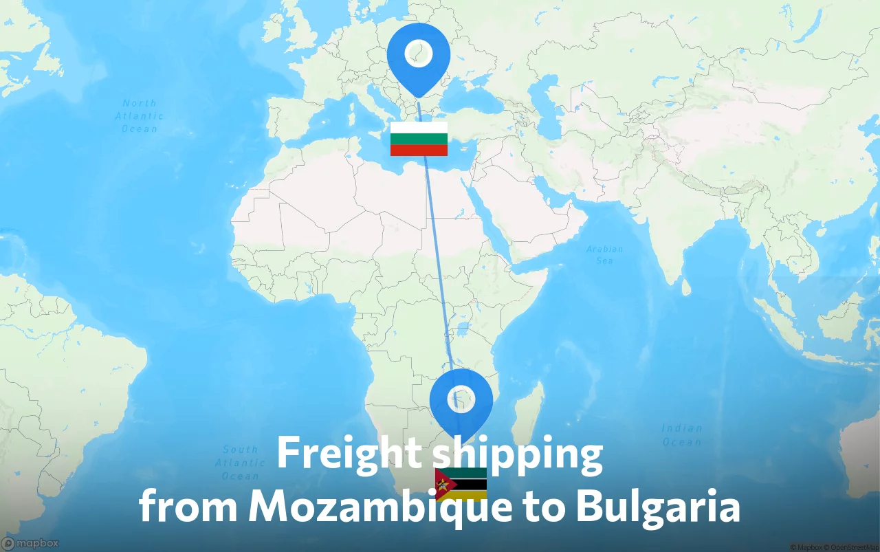 Shipping route from Mozambique to Bulgaria