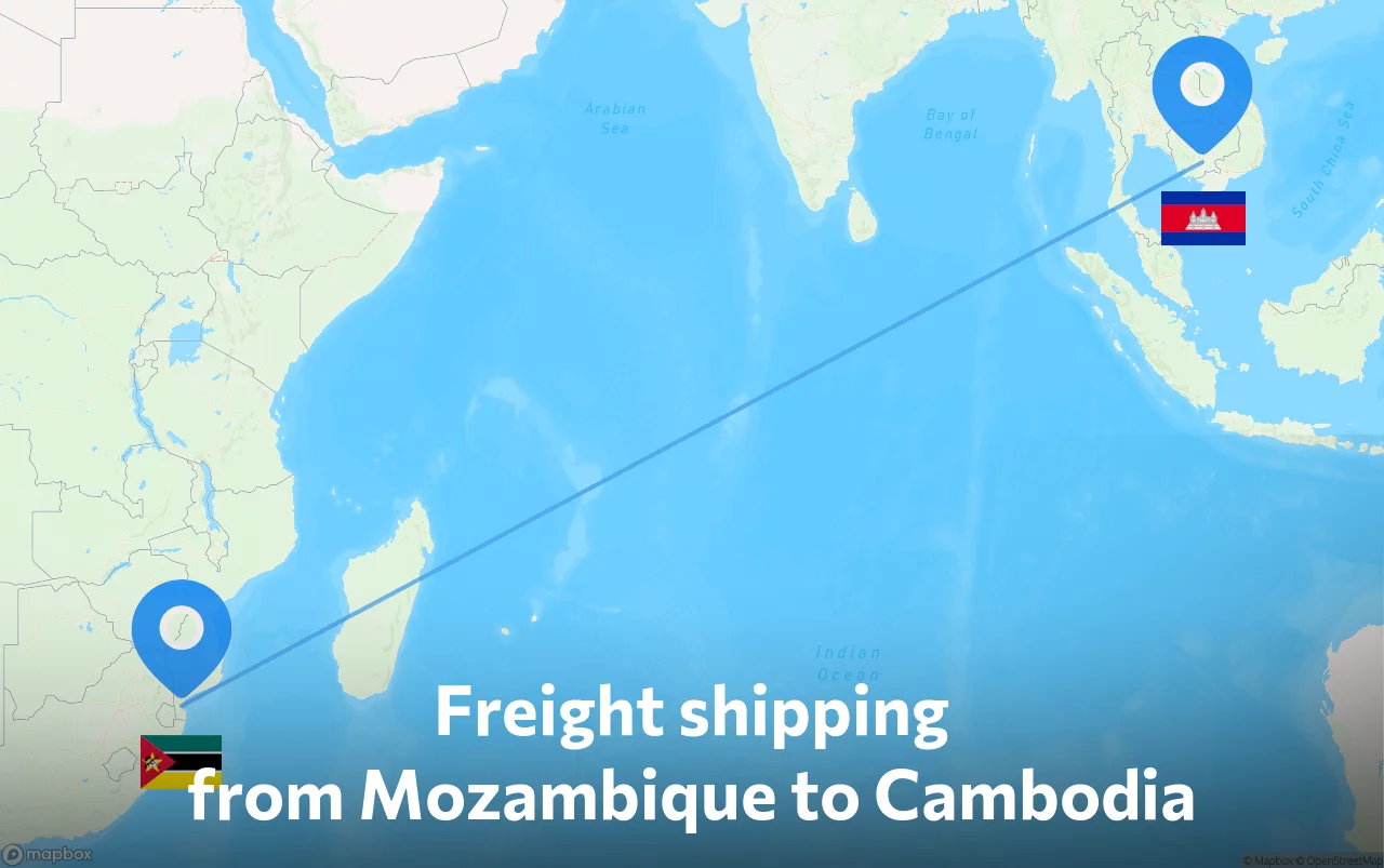 Shipping route from Mozambique to Cambodia