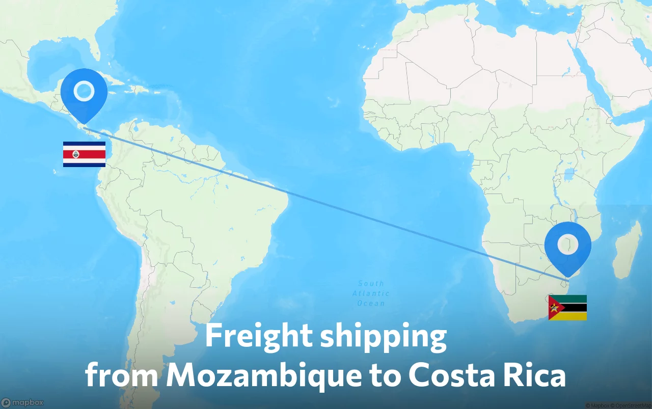 Shipping route from Mozambique to Costa Rica