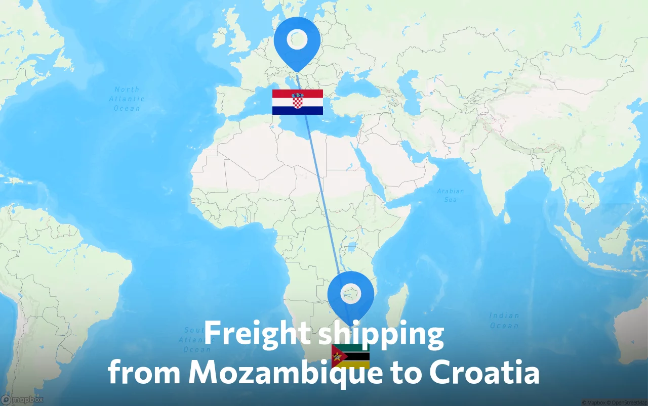 Shipping route from Mozambique to Croatia