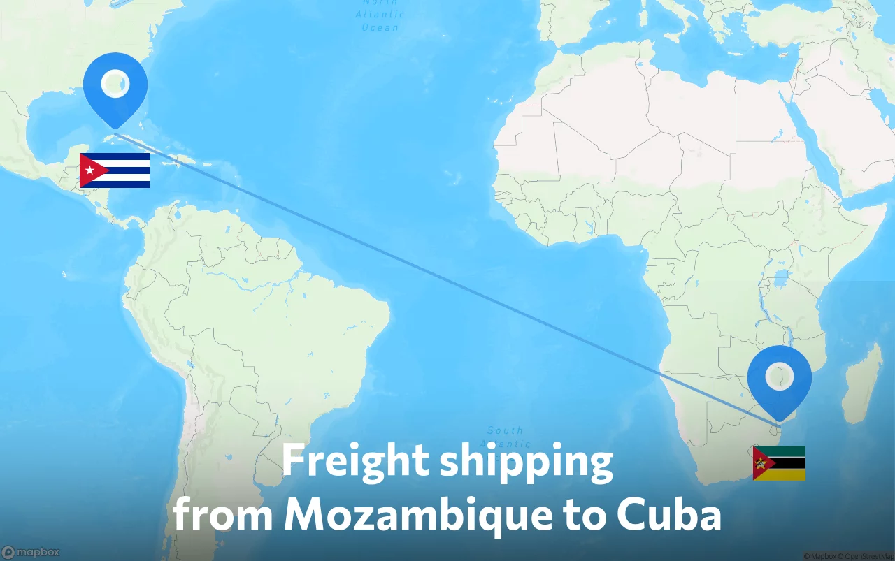 Shipping route from Mozambique to Cuba