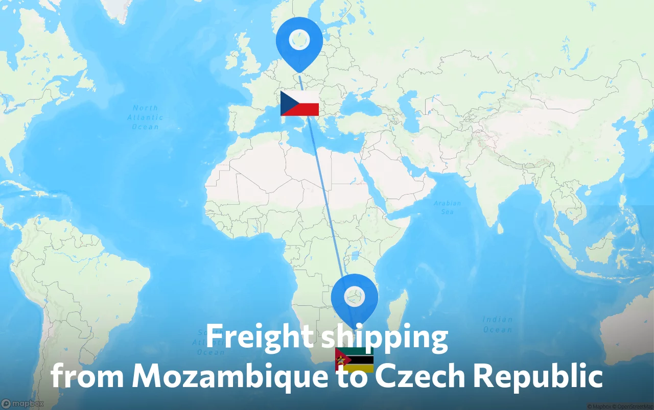 Shipping route from Mozambique to Czech Republic