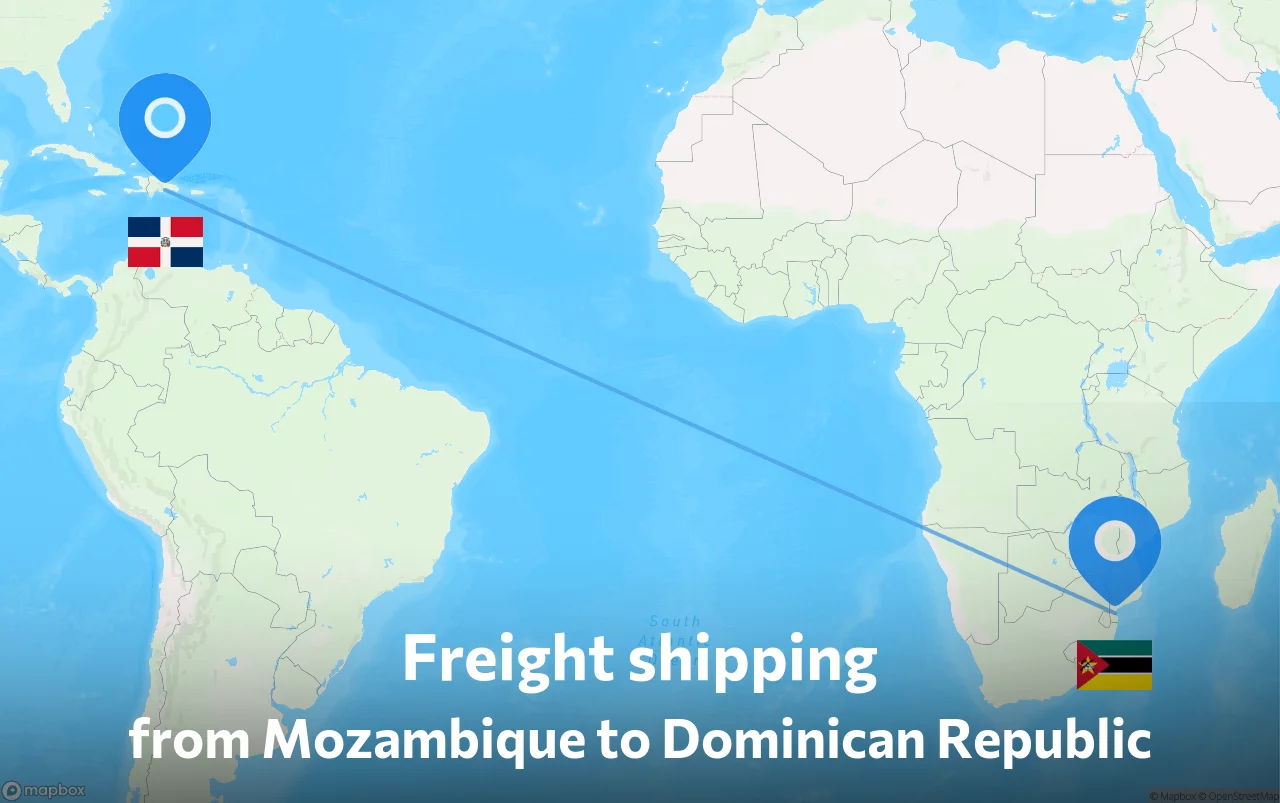 Shipping route from Mozambique to Dominican Republic