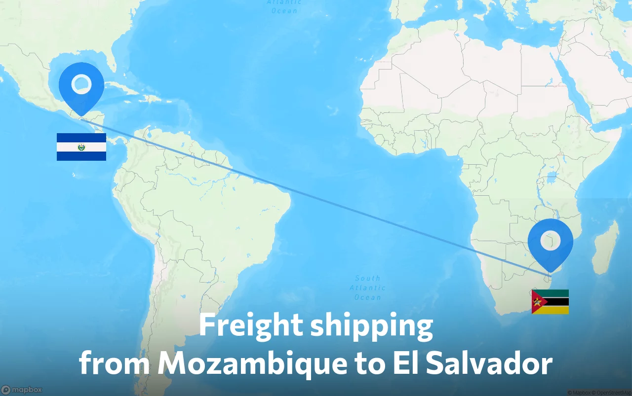 Shipping route from Mozambique to El Salvador