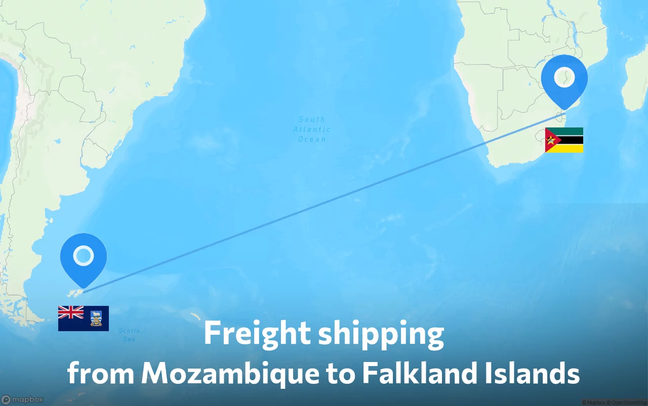Shipping route from Mozambique to Falkland Islands