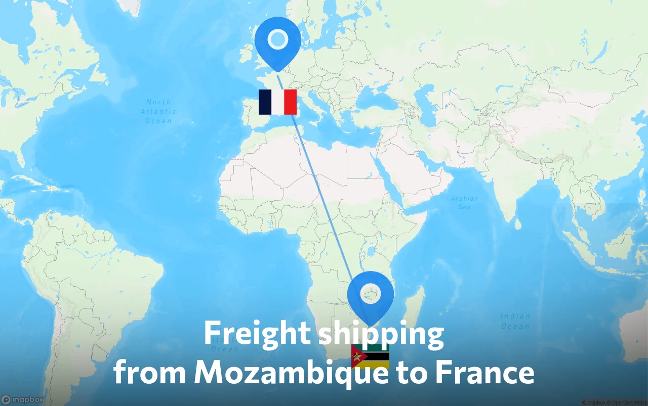 Shipping route from Mozambique to France