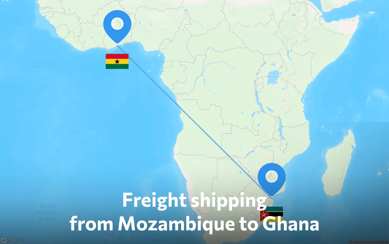 Shipping route from Mozambique to Ghana