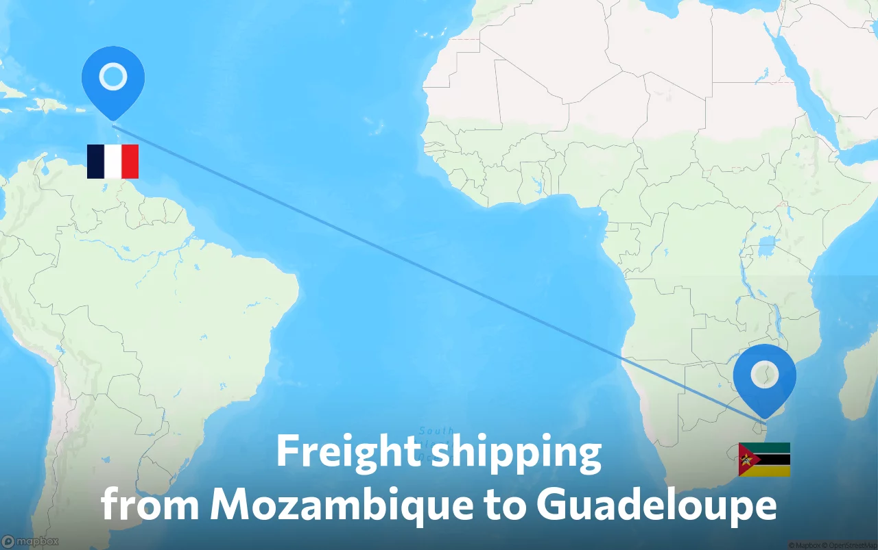 Shipping route from Mozambique to Guadeloupe