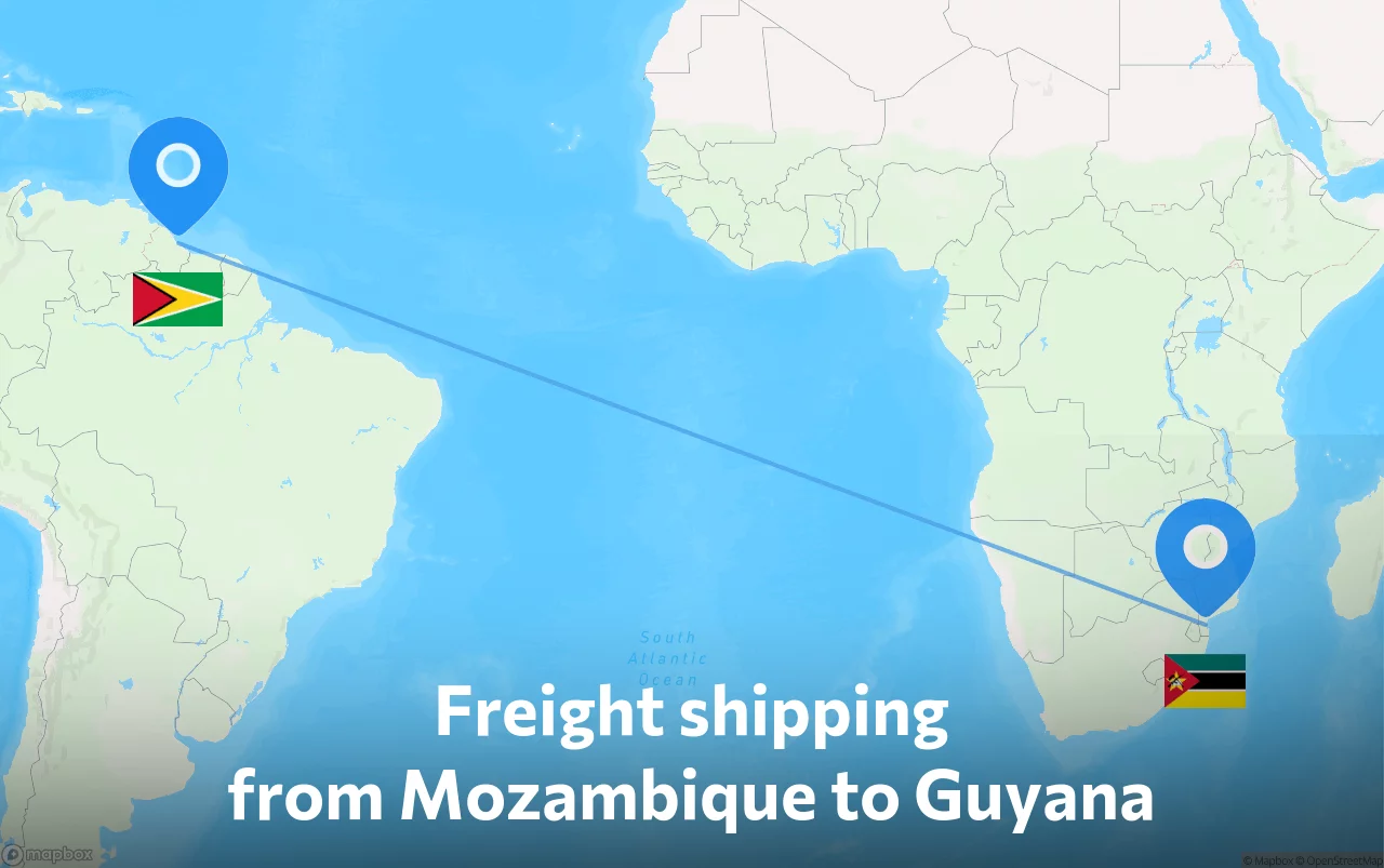 Shipping route from Mozambique to Guyana