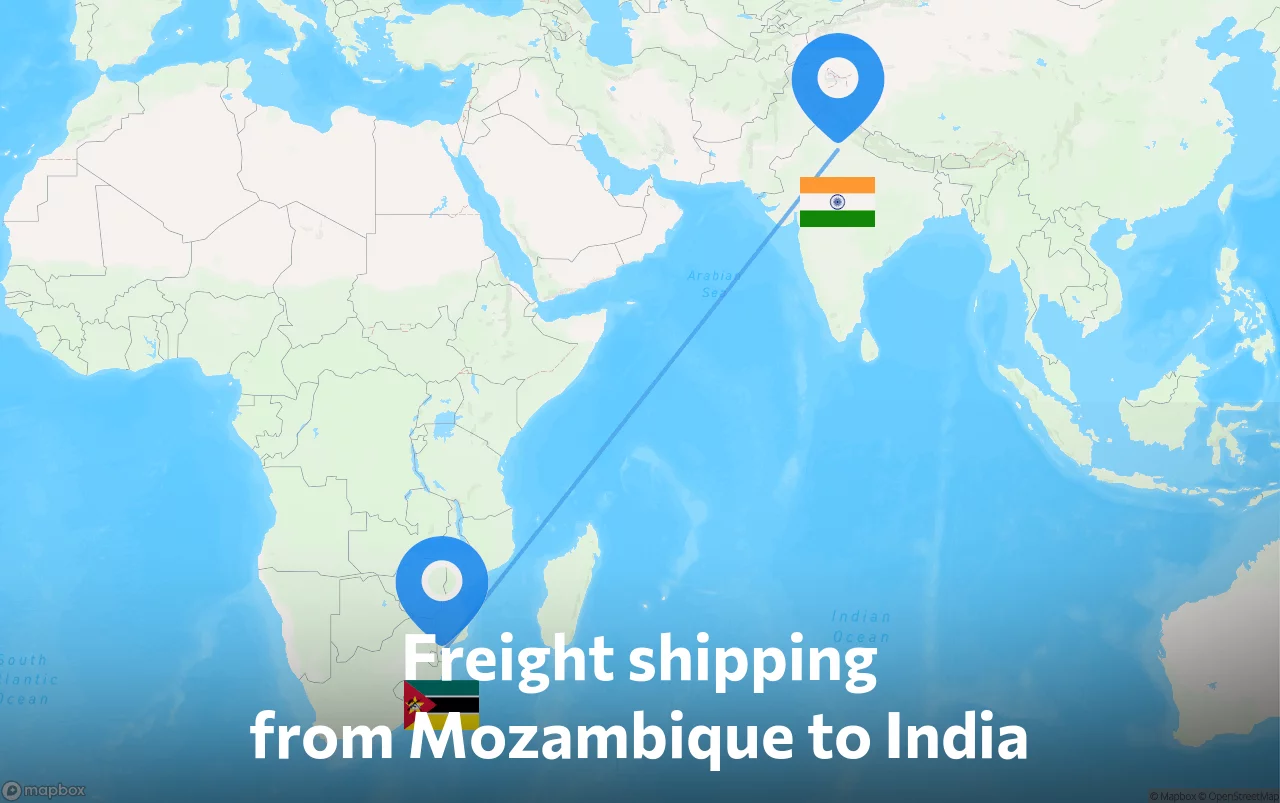 Shipping route from Mozambique to India