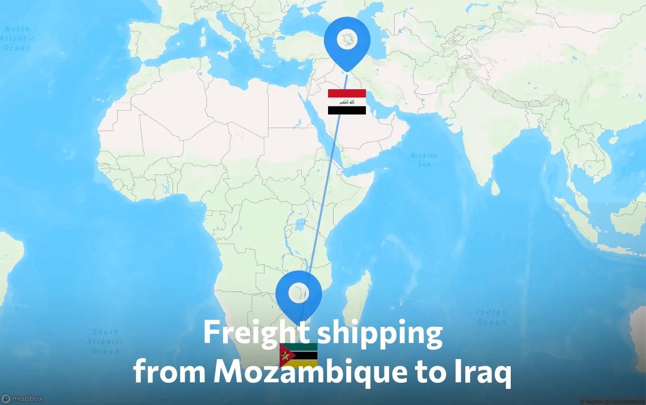 Shipping route from Mozambique to Iraq