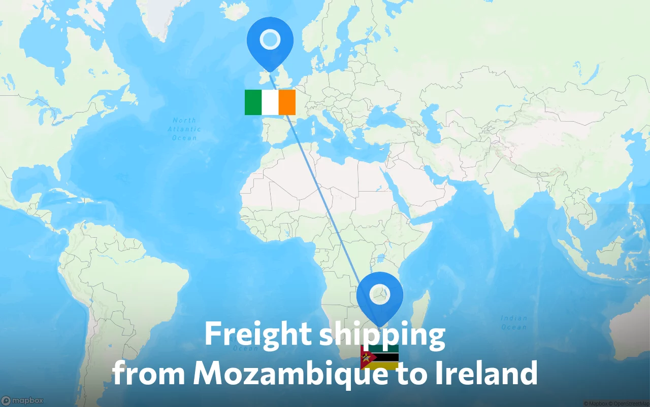 Shipping route from Mozambique to Ireland