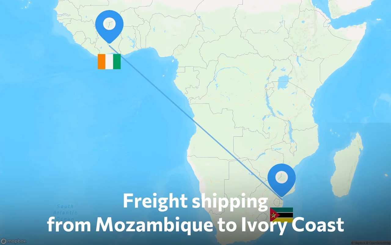 Shipping route from Mozambique to Ivory Coast