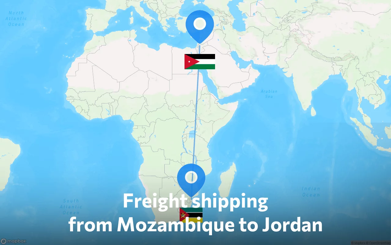Shipping route from Mozambique to Jordan