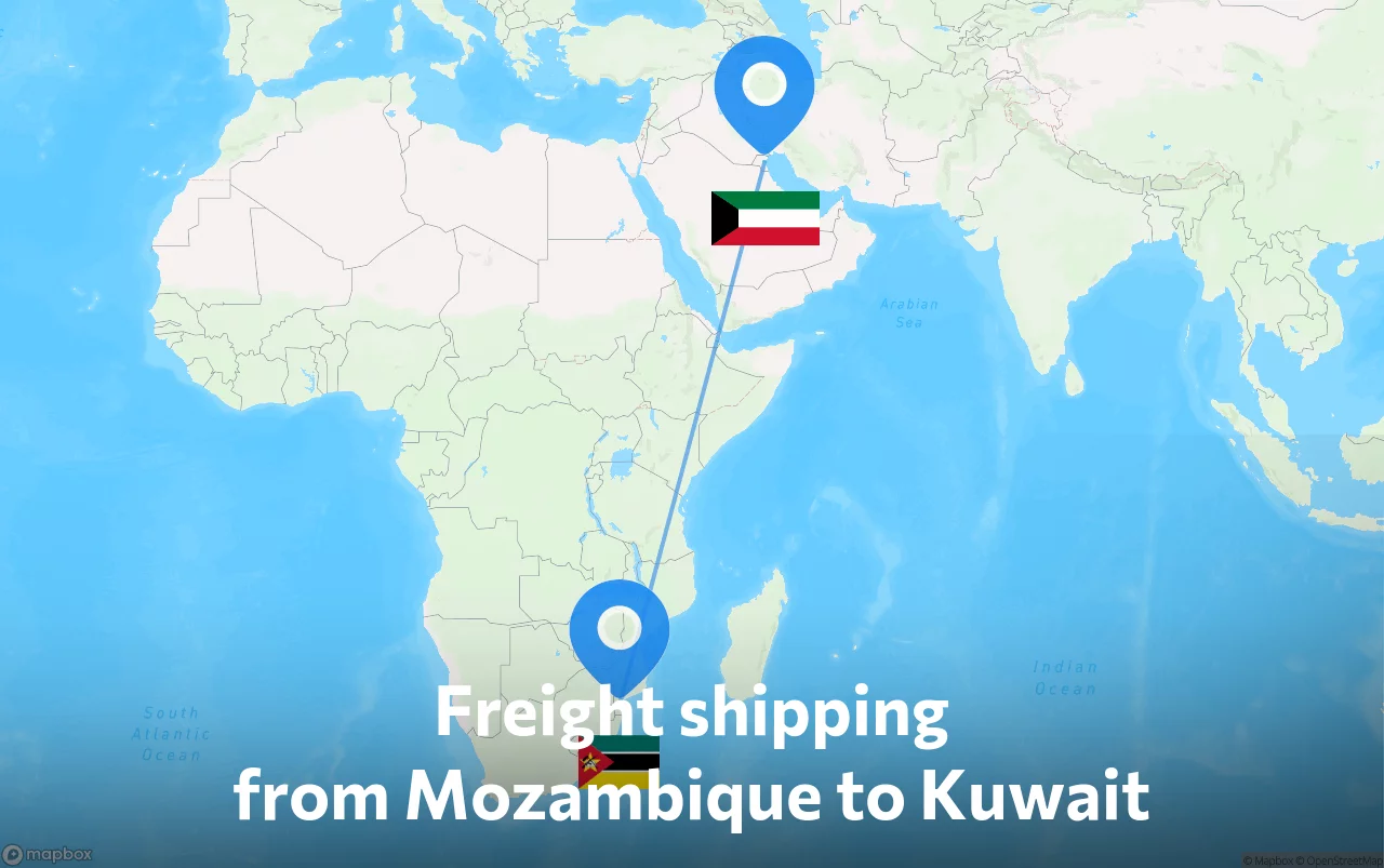 Shipping route from Mozambique to Kuwait