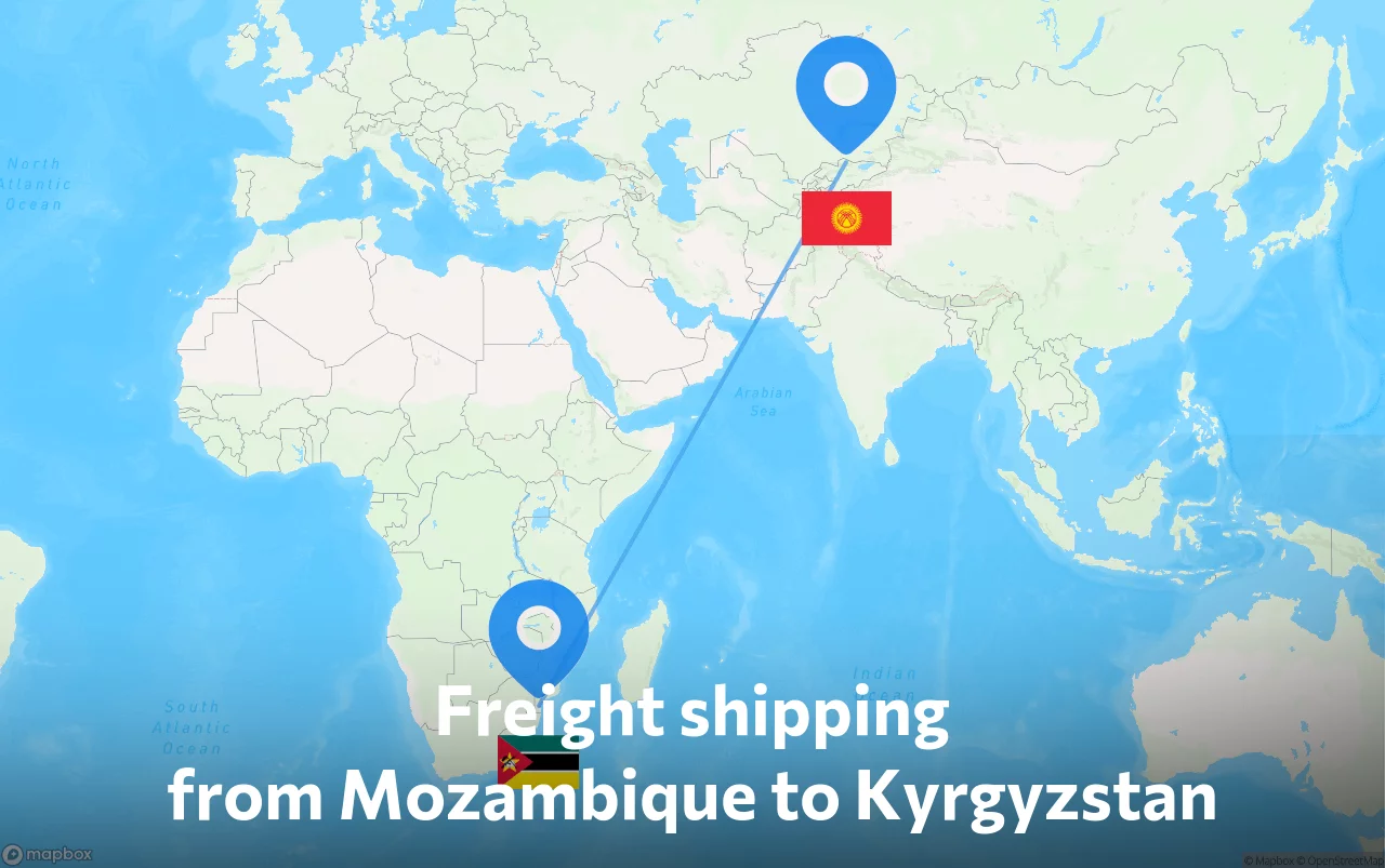 Shipping route from Mozambique to Kyrgyzstan
