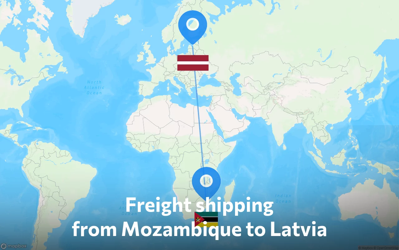 Shipping route from Mozambique to Latvia