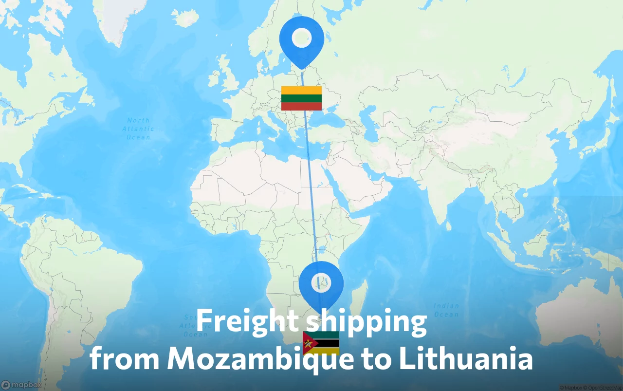 Shipping route from Mozambique to Lithuania