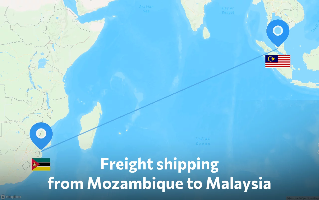 Shipping route from Mozambique to Malaysia