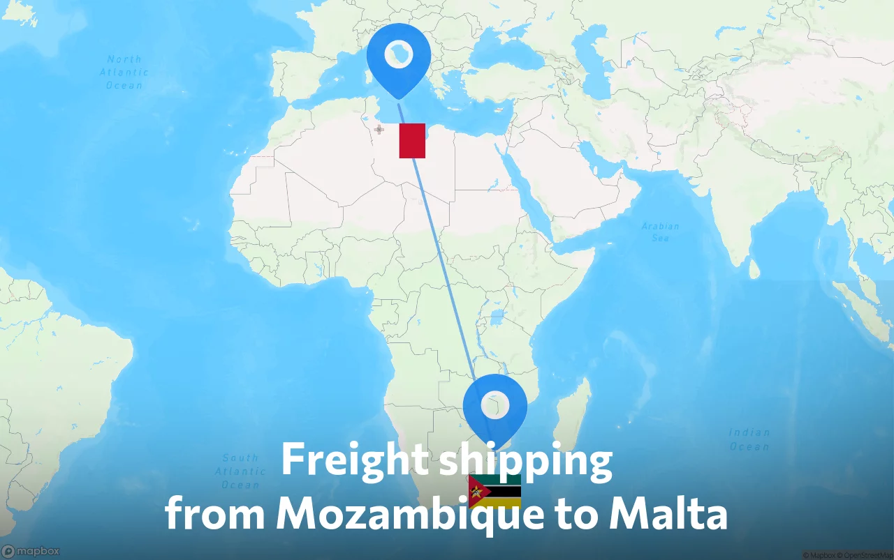 Shipping route from Mozambique to Malta