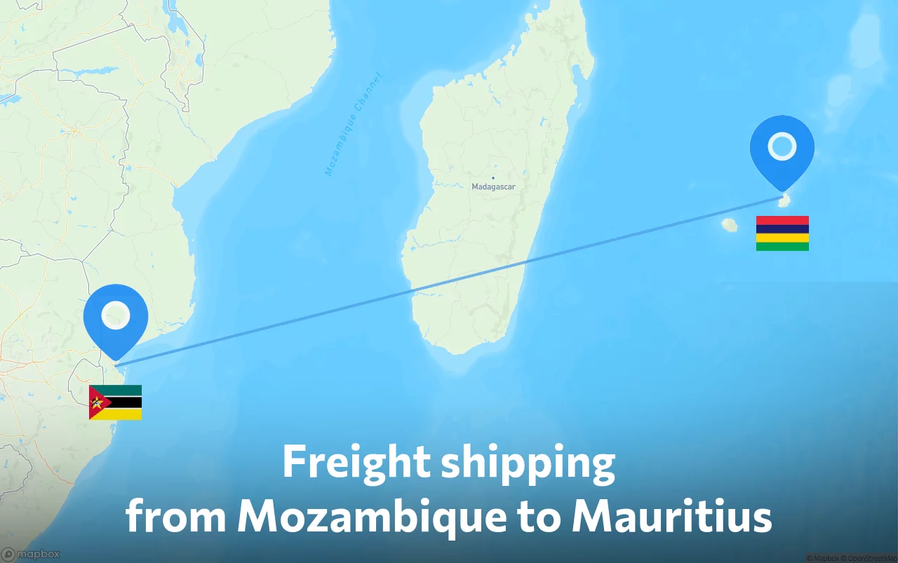 Shipping route from Mozambique to Mauritius